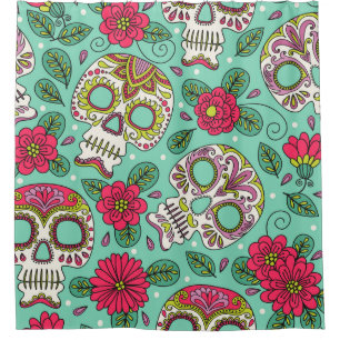 mexikanischer Schädel und Blume, nahtlos. Duschvorhang