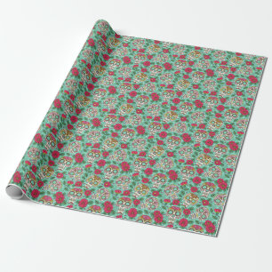 mexikanischer Schädel und Blume, nahtlos. Geschenkpapier