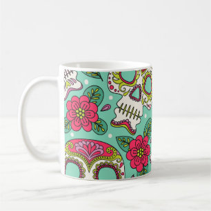 mexikanischer Schädel und Blume, nahtlos. Kaffeetasse