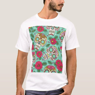 mexikanischer Schädel und Blume, nahtlos. T-Shirt