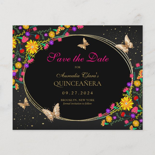 Mexikanischer Schwarzer Schmetterling Quinceanera (Vorderseite)
