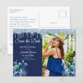 Mexikanischer Stil Blue Quinceñera Save the Date Postkarte