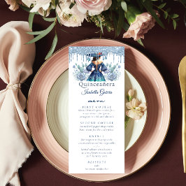 Mexikanischer Stil Quinceñera Royal Blue Menükarte