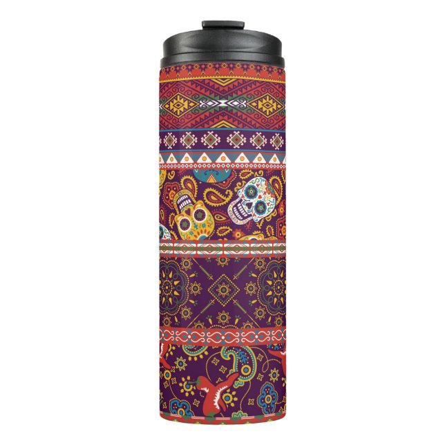 Mexikanischer Stil traditionelles Stoff-Patchwork  Thermosbecher (Vorderseite)
