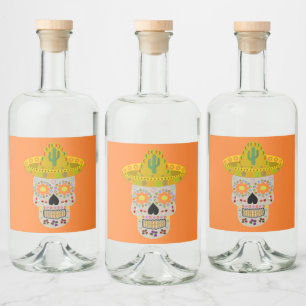 Mexikanischer Tag des Toten Schädels Alkoholflaschenetikett