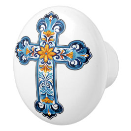 Mexikanischer Talavera-Kreuz-Keramikknopf Keramikknauf