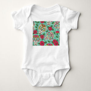 Mexikanischer Totenkopf und Blumen, nahtlos. Baby Strampler