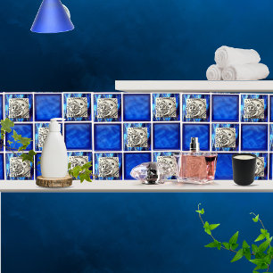 Mexikanischer Vintager Silbermond & Sonne auf blau Fliese