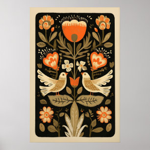 Mexikanischer Volksdruck Baum des Lebens Vögel, Du Poster