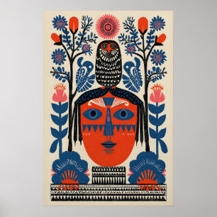 Mexikanischer Volksdruck Eulen Boho Stammesheim 1 Poster