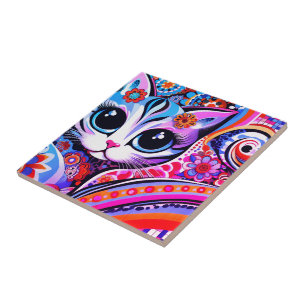 Mexikanischer Volkskunst Abstrakt Kitty Cat Talave Fliese