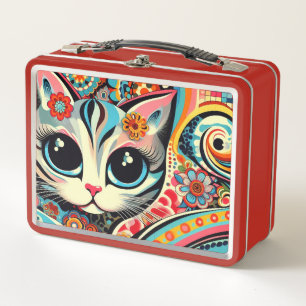 Mexikanischer Volkskunst Abstrakt Kitty Cat Talave Metall Brotdose