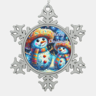 Mexikanischer Volkskunst Snowmen Schneemänner Schn Schneeflocken Zinn-Ornament