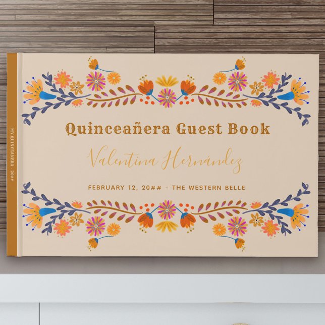 Mexikanischer Western Typografie Quinceanera Gästebuch (Quinceanera Guest Book to gather signature and well wishes from the special day)