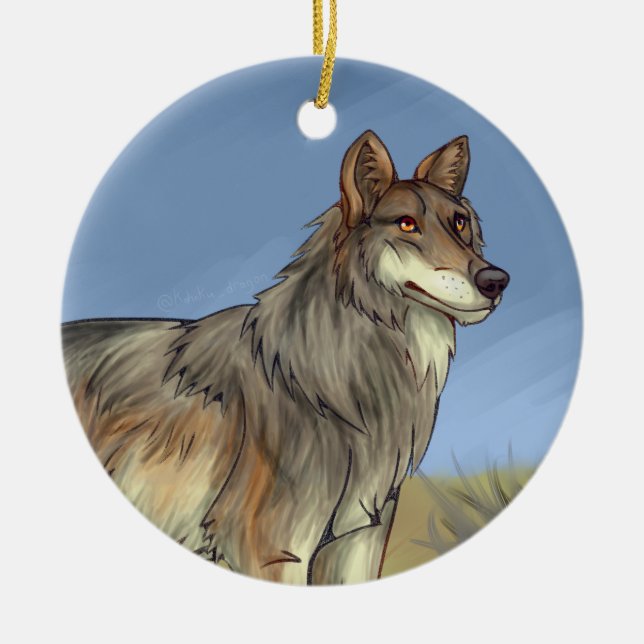 Mexikanischer Wolf Keramik Ornament (Vorne)