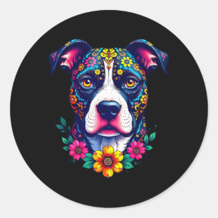 Mexikanischer Zucker-Schädel-Pitbull-Hund Dia De M Runder Aufkleber