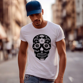 Mexikanischer Zuckerschädel 2 Schwarz-Weiß-Männche T-Shirt