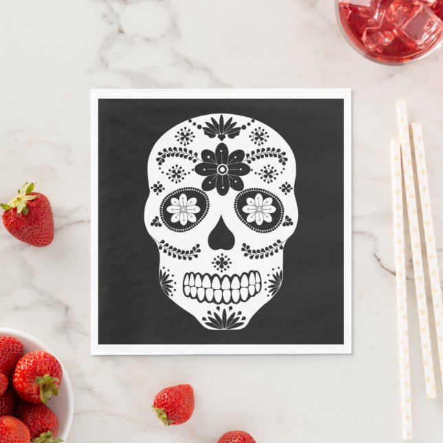 Mexikanischer Zuckerschädel 2 Schwarz-Weiß-Neapel Serviette (Beispiel)