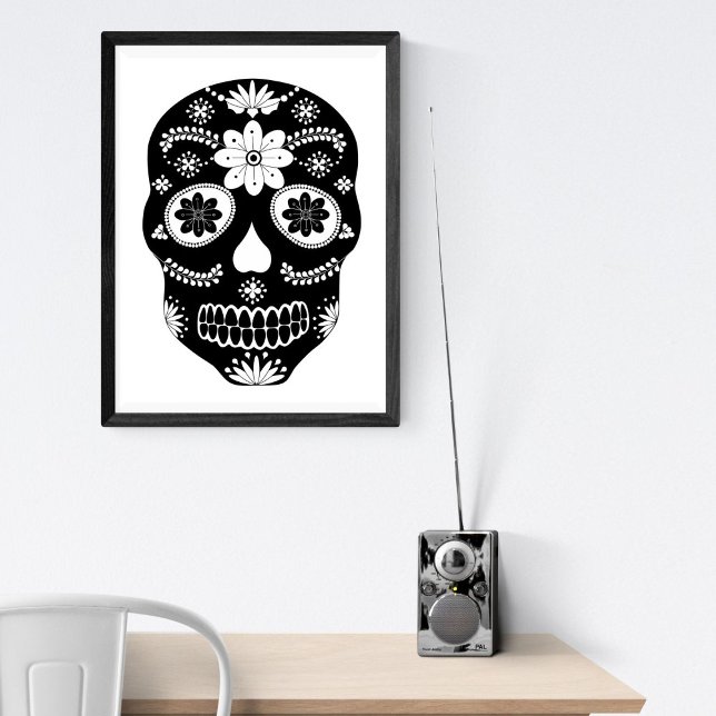 Mexikanischer Zuckerschädel 2 Schwarz-Weiß-Poster Poster (Von Creator hochgeladen)