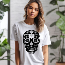 mexikanischer Zuckerschädel 2 Schwarz-Weiß-T - Shi T-Shirt