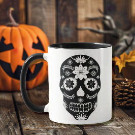 Mexikanischer Zuckerschädel 2 Schwarz-Weiß-Tasse Tasse
