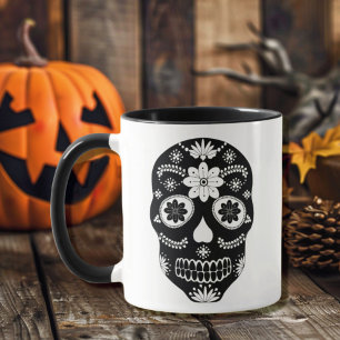 Mexikanischer Zuckerschädel 2 Schwarz-Weiß-Tasse Tasse