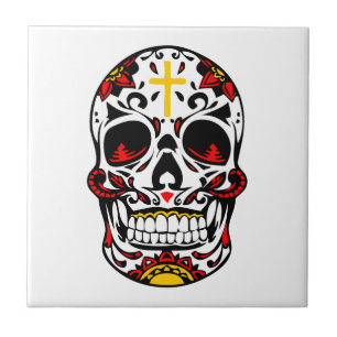 Mexikanischer Zuckerschädel-christliches Kreuz au Fliese