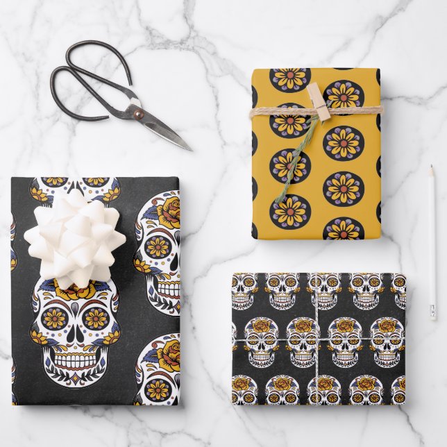 Mexikanischer Zuckerschädel Geschenkpapier Set (Vorderseite)