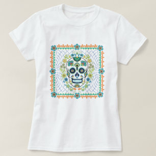 Mexikanischer Zuckerschädel mit Aqua-Blume T-Shirt