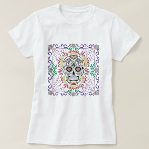 Mexikanischer Zuckerschädel mit Blüten T-Shirt