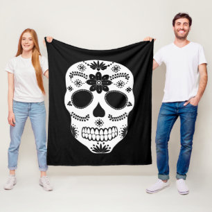 Mexikanischer Zuckerschädel schwarz und weiß Fleecedecke