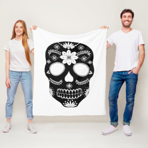 Mexikanischer Zuckerschädel Schwarz-Weiß-Fleece Bl Fleecedecke