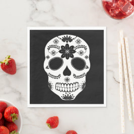 Mexikanischer Zuckerschädel Schwarz-Weiß-Neapel Serviette