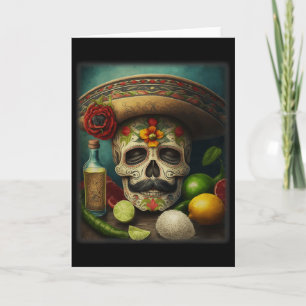 Mexikanischer Zuckerschädel Tequila Sombrero Cinco Karte