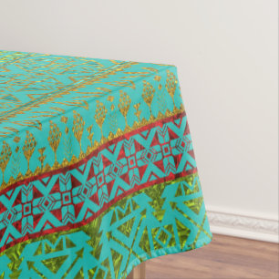 Mexikanisches Artmuster - aquamarin, Gold und Tischdecke