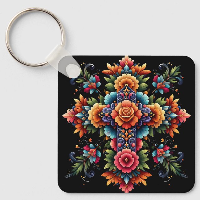 mexikanisches Blumendesign Schlüsselanhänger (Vorderseite)