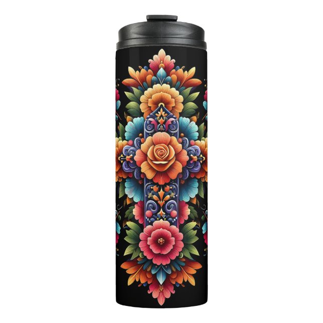 mexikanisches Blumendesign Thermosbecher (Vorderseite)