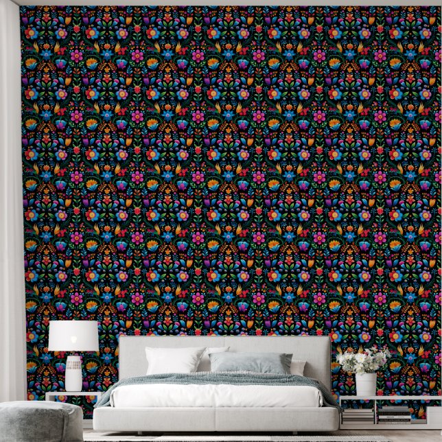 Mexikanisches Blütenschwarz Tapete (Schlafzimmer)