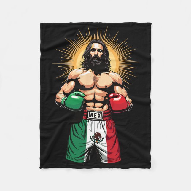 Mexikanisches Boxen Jesus Christ Mex Boxing Shorts Fleecedecke (Vorderseite)