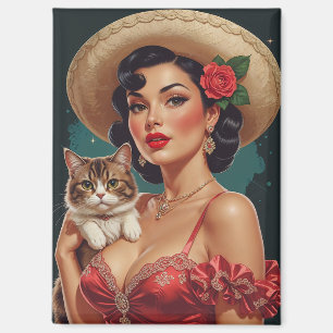 Mexikanisches Button mit Niedlicher Katze Magnet