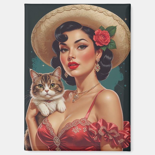 Mexikanisches Button mit Niedlicher Katze Magnet (Vorderseite)