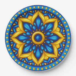 Mexikanisches Design von Blau und Gelb Pappteller