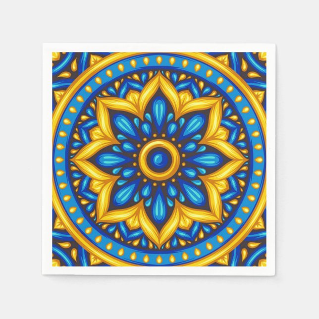 Mexikanisches Design von Blau und Gelb Serviette (Vorderseite)