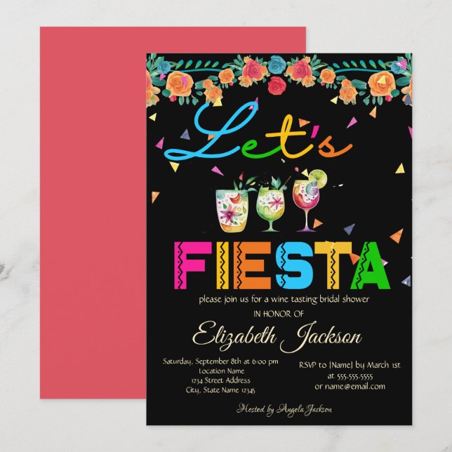 Mexikanisches Drinks Fiesta Brautparty Einladung (Vorne/Hinten)