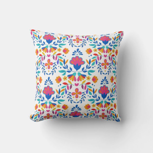 Mexikanisches Ethnic Folk Art Floral Muster Kissen (Vorderseite)
