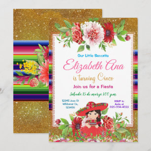 Mexikanisches farbiges Fiesta Birthday Red Girl    Einladung
