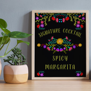 Mexikanisches Fiesta-Blumen-Signature-Cocktailbar- Poster