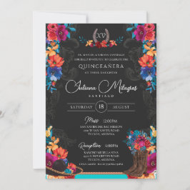 Mexikanisches Fiesta Floral Charro Foto Quinceaner Einladung