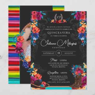 Mexikanisches Fiesta Floral Charro Foto Quinceaner Einladung