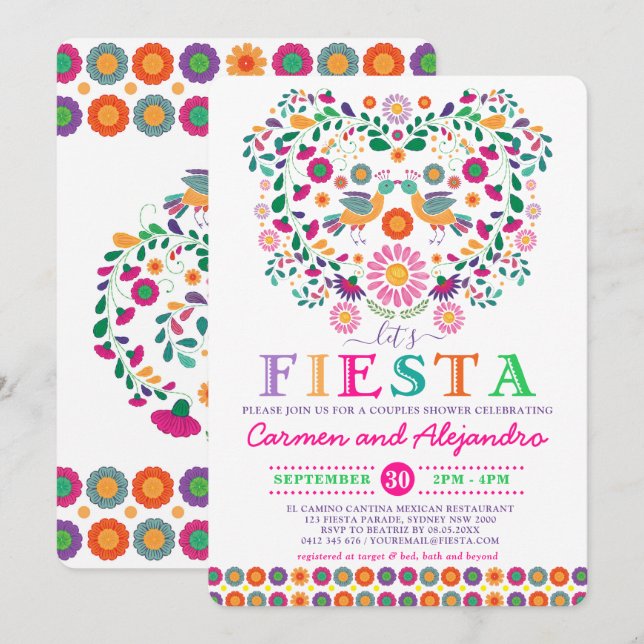 Mexikanisches Fiesta Floral Couples Brautparty Einladung (Vorne/Hinten)
